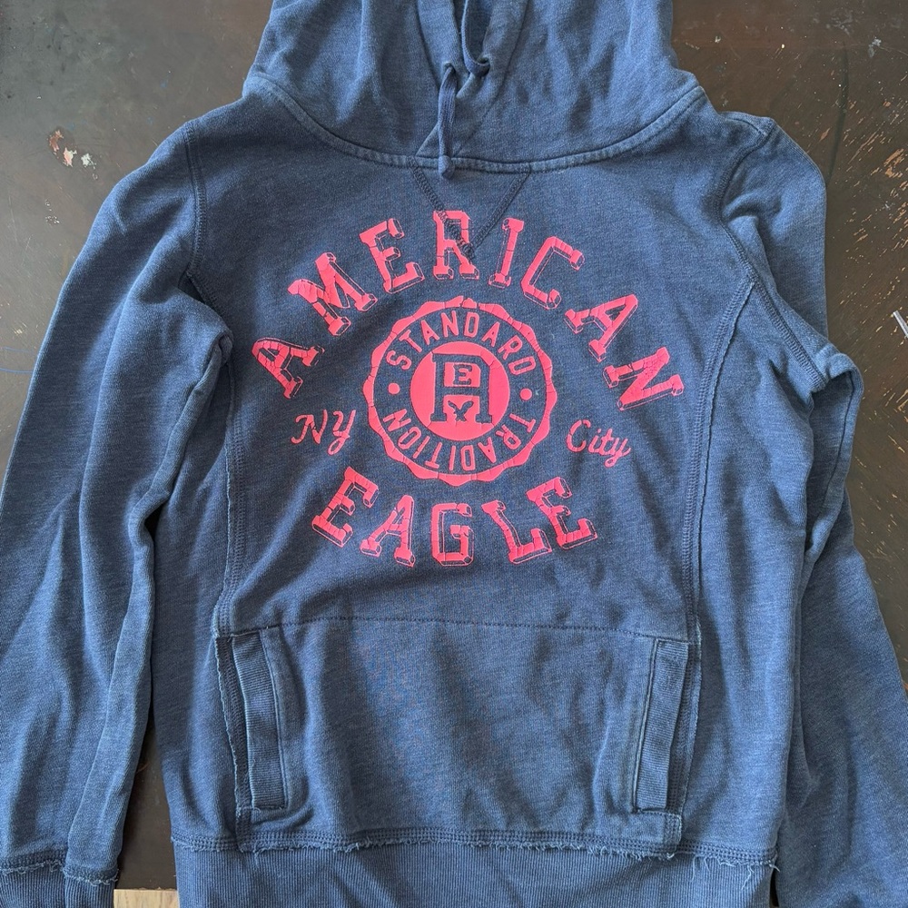American Eagle Navy Hoodie with Pink Logo